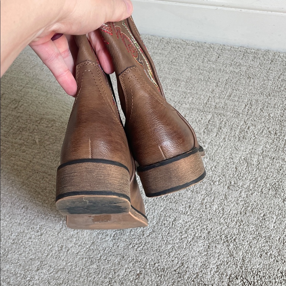 Brown Embroidered Heeled Boots - Picture 5 of 6